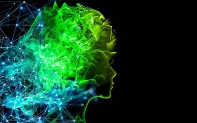 Side profile of colorful flame abstract woman